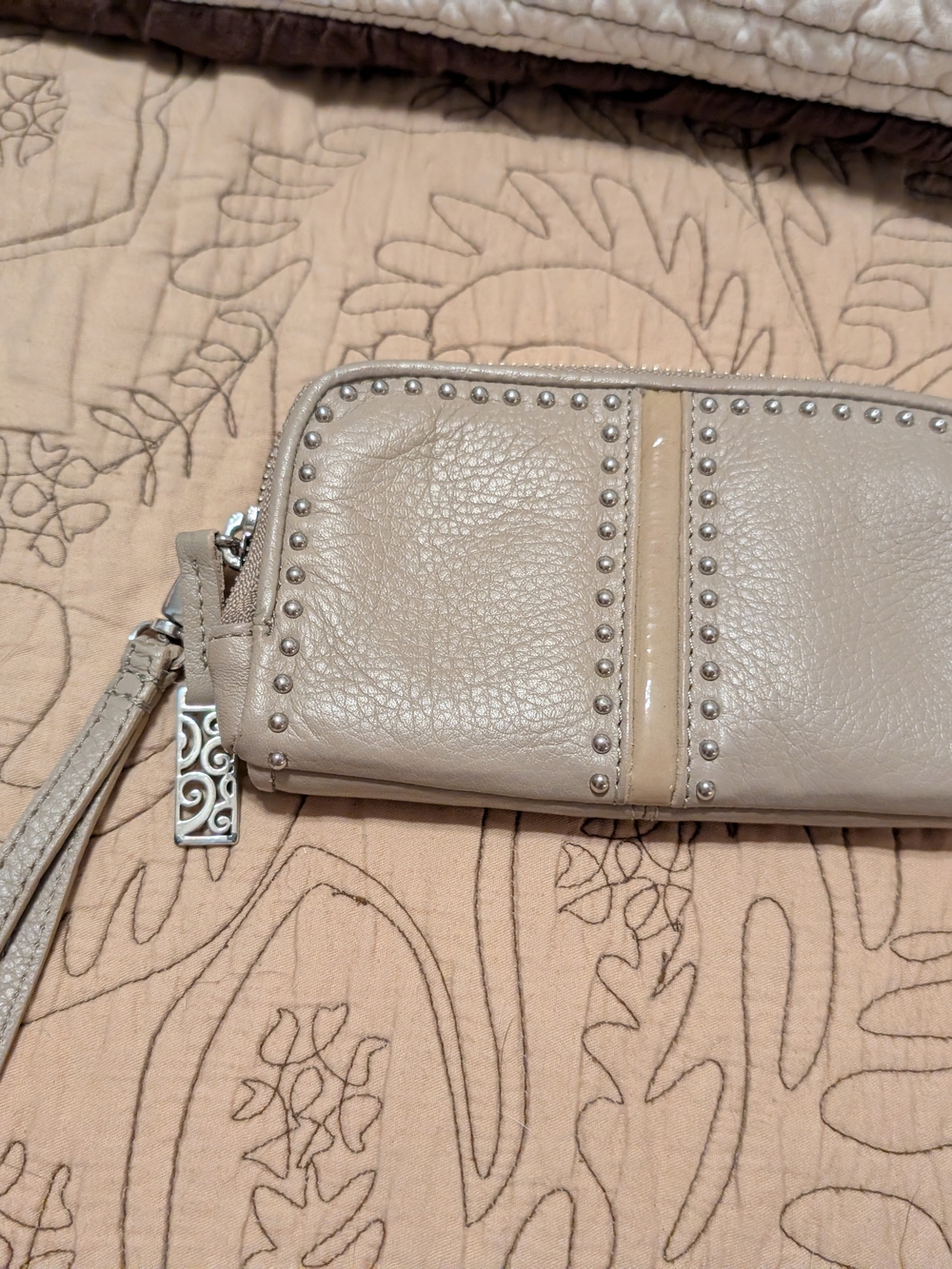 Brighton Beige Studded Leather Wristlet Wallet